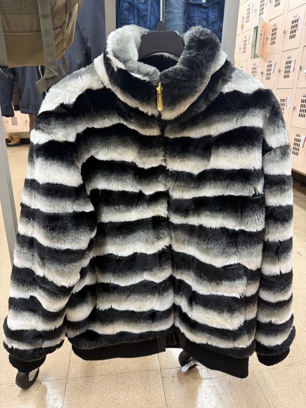 Striped Faux Fur Puffer Jacket for Kids - Black & White